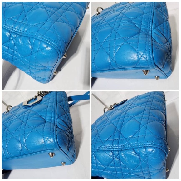 Authentic CHRISTIAN DIOR Lambskin Cannage Medium Lady Dior Satchel Bag Blue - Picture 14 of 16